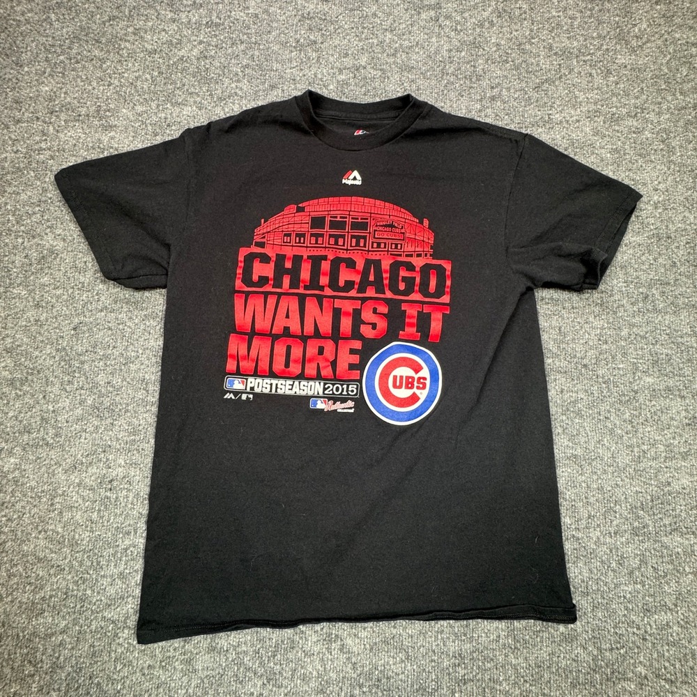 Chicago Cubs Majestic T Shirt Mens M Black 2015 MLB Baseball Jersey Postseason